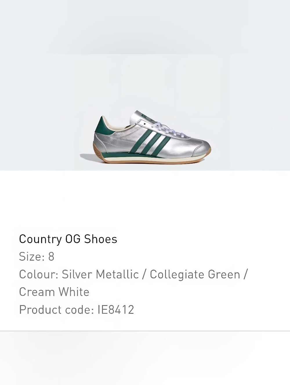 adidas Country OG Silver Metallic with Collegiate Green Accents